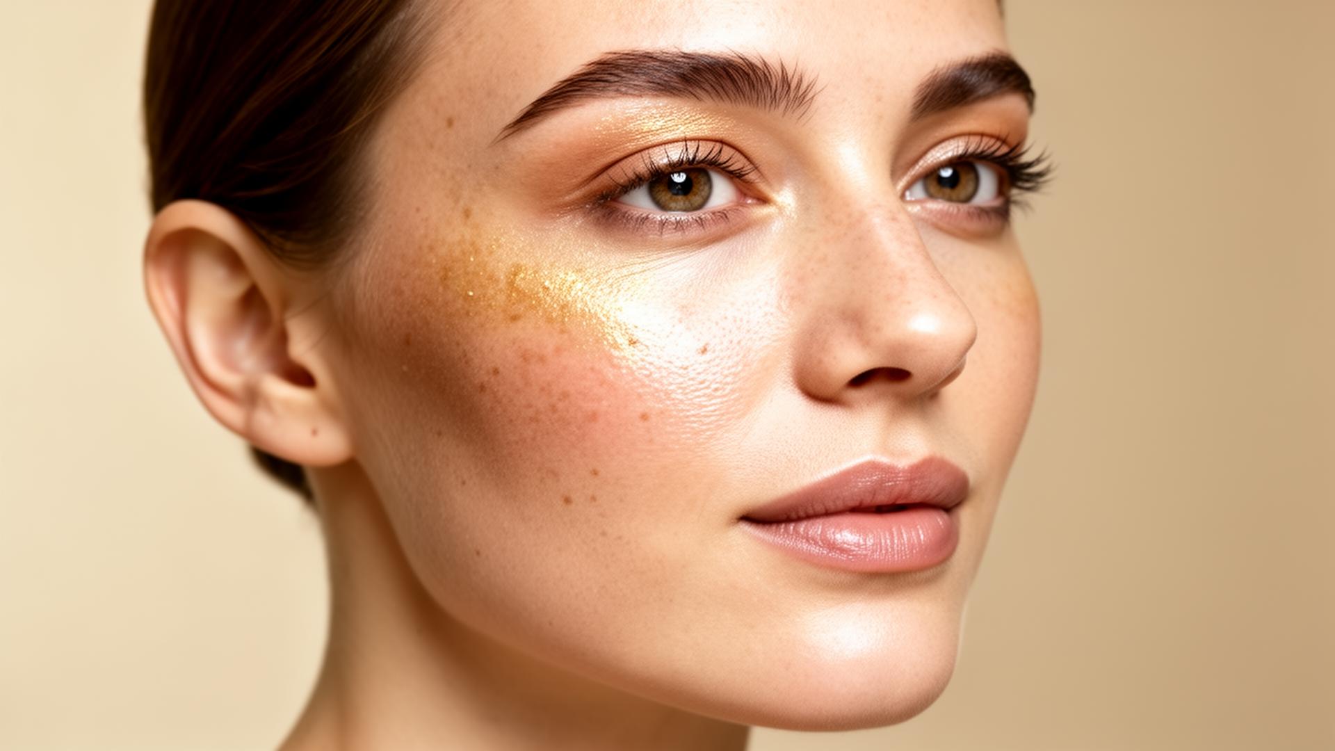 Editorial close-up of luminous, healthy skin in soft natural light
